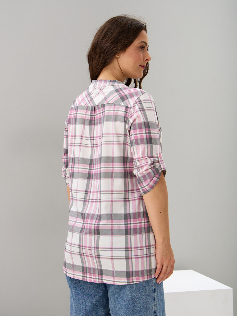Блузка БЛ-131/клеткарозовая-серебро