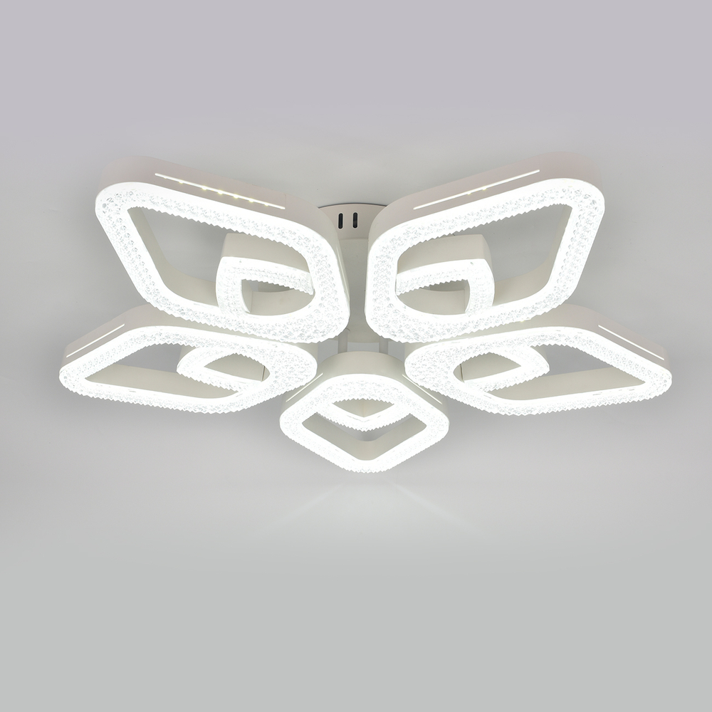 Потолочный светодиодный светильник 84Вт, 6201лм, 3000-6000K, Ra>80, плавная регулировка мощности, изменение цветовой температуры, пульт, металл/акрил, белый