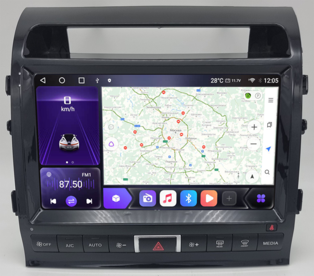 Магнитола для Toyota Land Cruiser 200 2007-2015 (климат на ШГУ) - Carmedia SF-1620-3-ABC Android 10, 8-ядер, Carplay, 4G SIM-слот