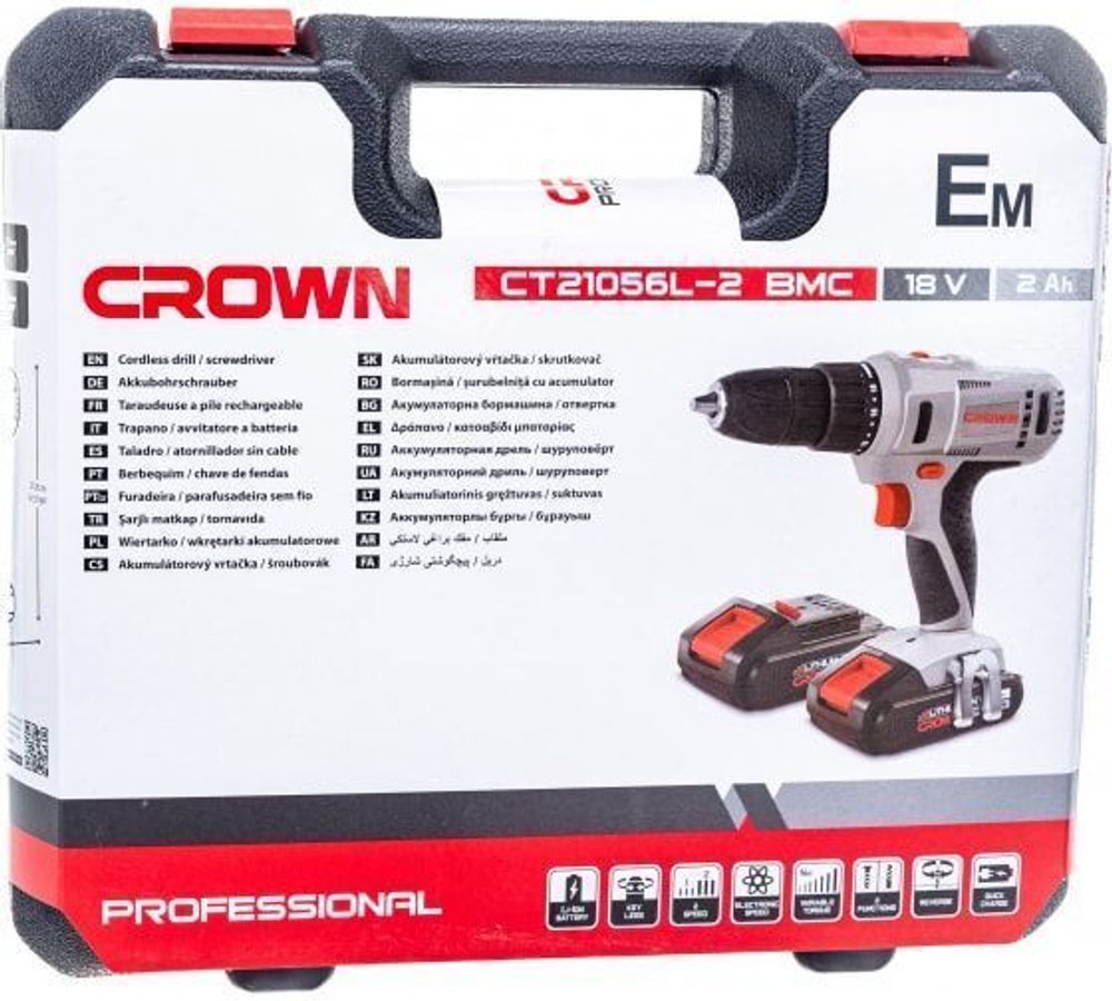 Аккумуляторный шуруповерт CROWN CT21056LH-2 BMC