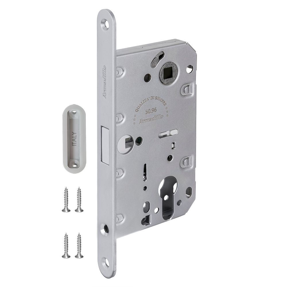 Замок Armadillo (Армадилло) межкомнатный магнитный под цилиндр с ответной планкой GRAVITY G02.190.50.85 MWSC итал тисненый