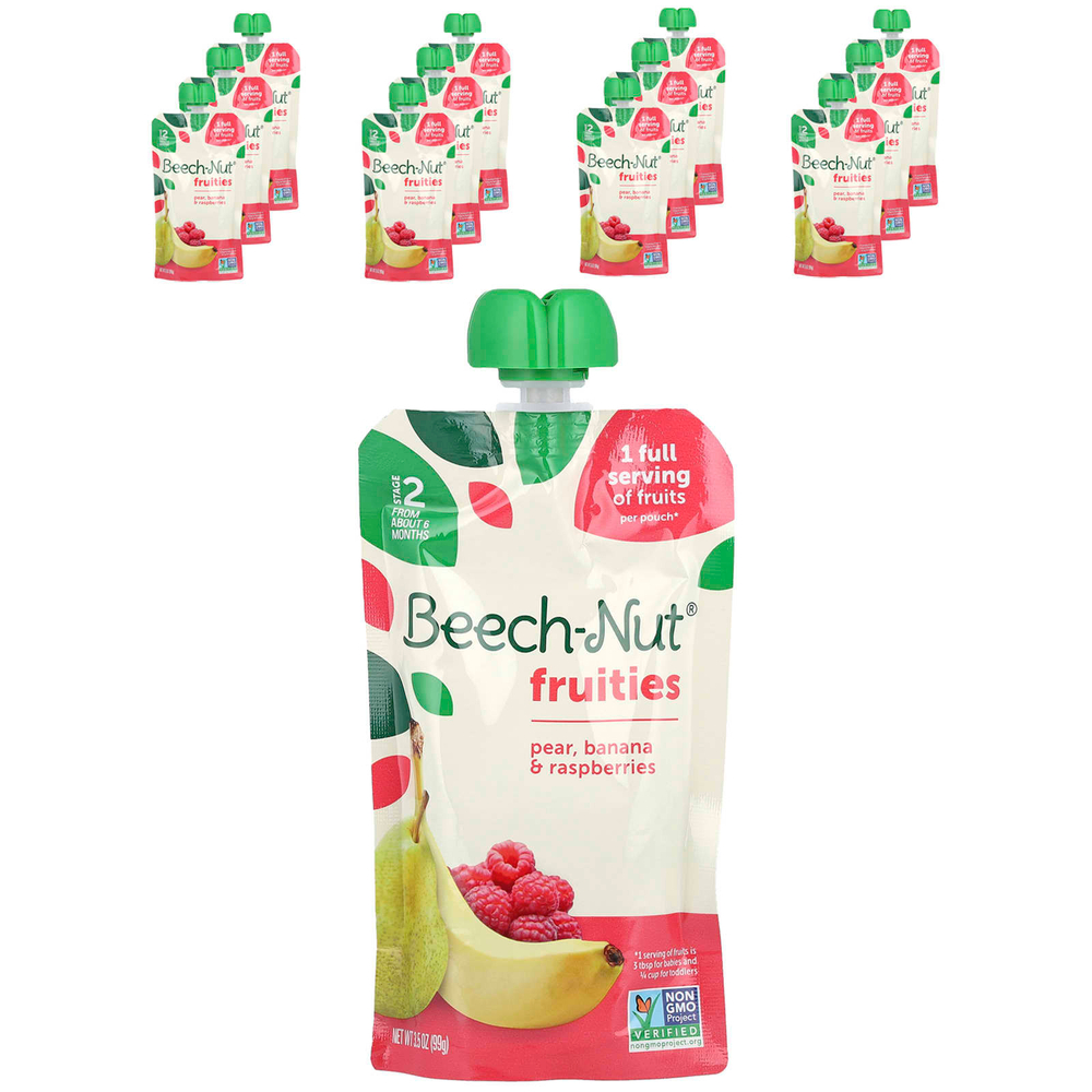 Beech-Nut, фрукты, для детей от 6 месяцев, груша, банан и малина, 12 паучей по 99 г (3,5 унции)