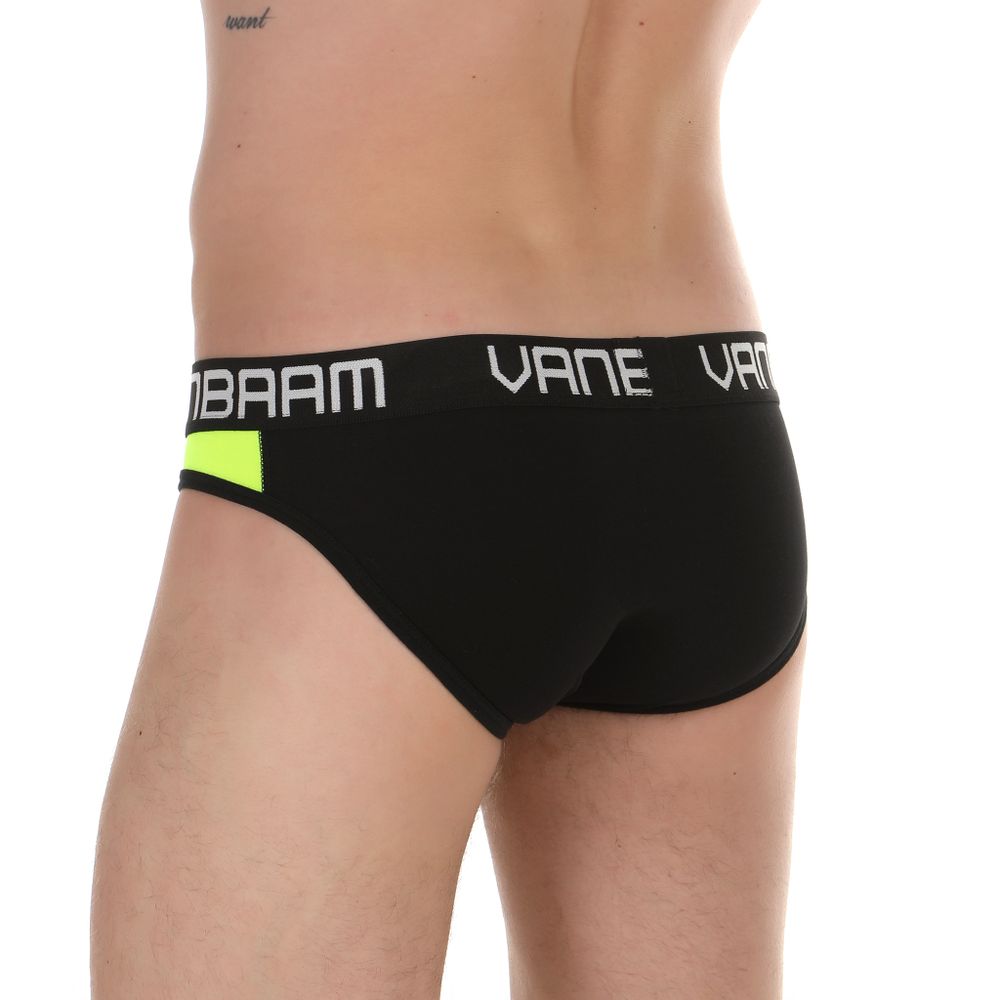Мужские трусы слипы черные с салатовой вставкой Van Baam