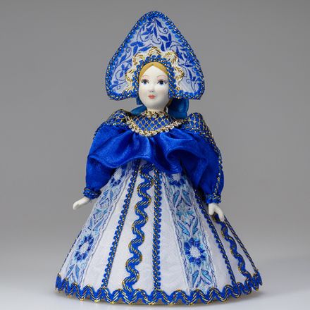 Сувенирная кукла Гжель голубая