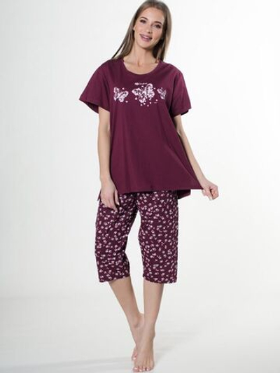 Свободный домашний комплект с принтованными капри (Размер: XXXL) (Цвет: темно-синий)