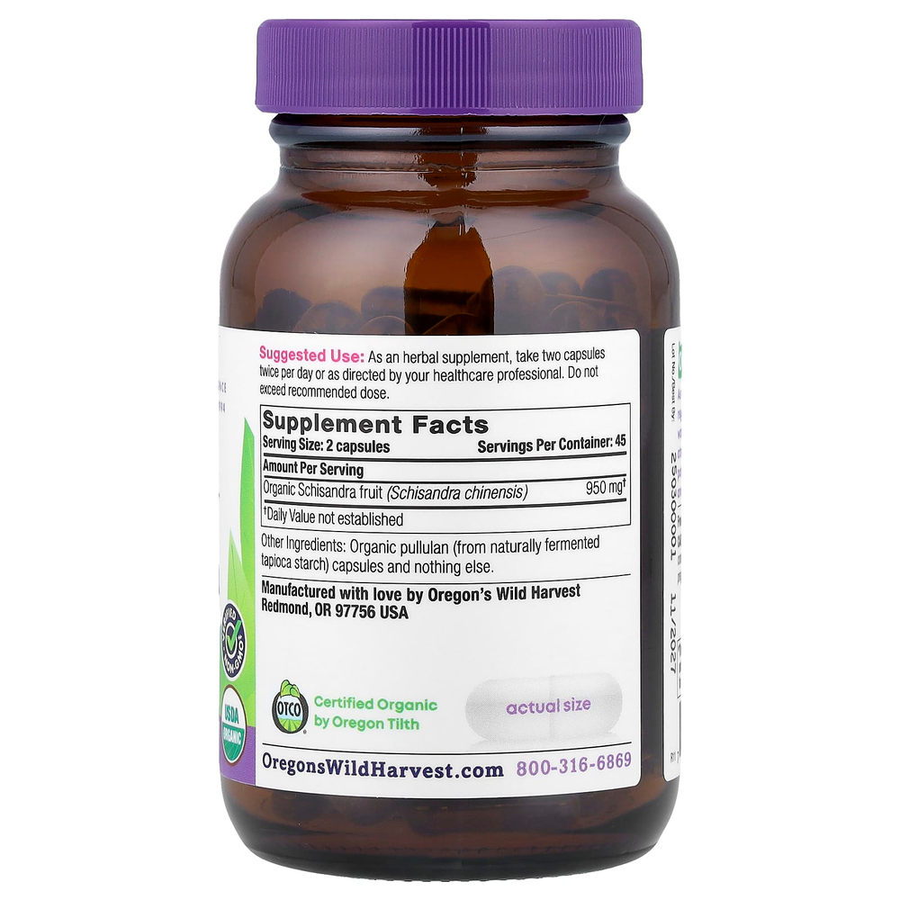 Oregon's Wild Harvest, органический лимонник, 90 органических веганских капсул (475 мг в 1 капсуле)