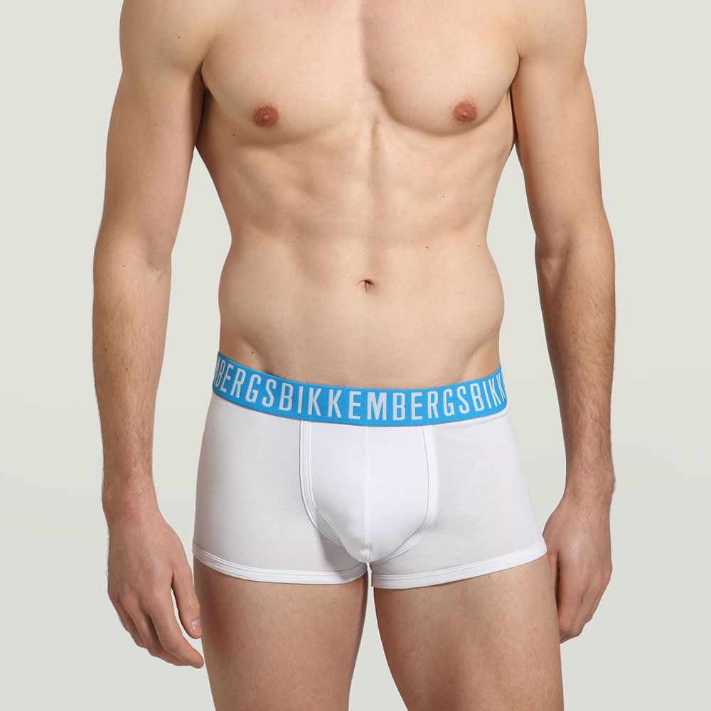 Мужские трусы хипсы набор 3 в 1 белые с голубой резинкой Bikkembergs BKK1UTR05TR0000