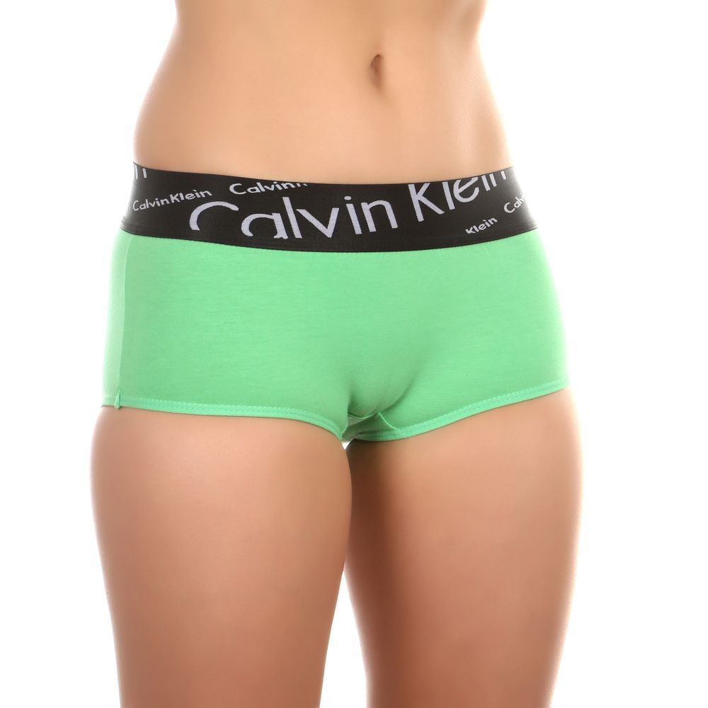Женские трусы-шорты салатовые с черной резинкой Calvin Klein Women
