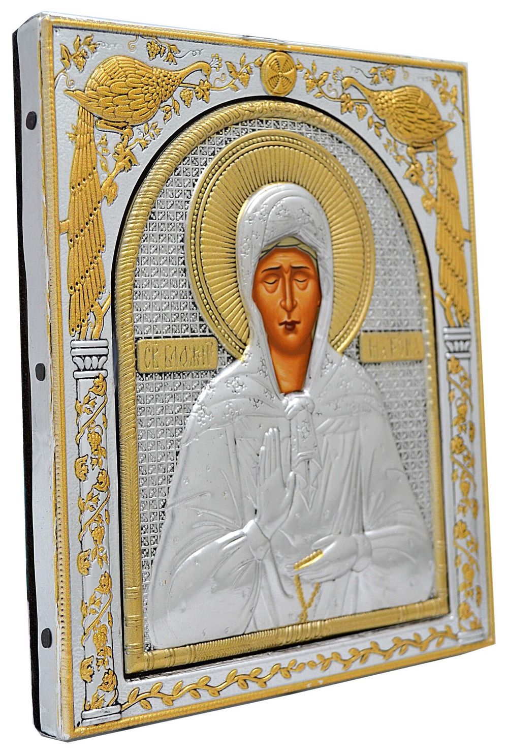 Матрона Московская. Икона в серебряной античной ризе. 15 х 18 см