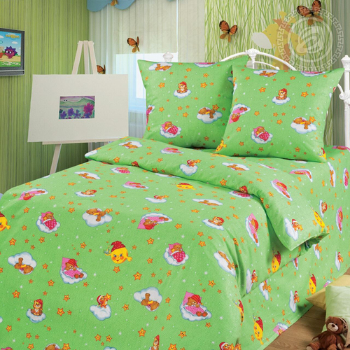 Комплект детского постельного белья Облачко (зеленый) бязь 150 см.