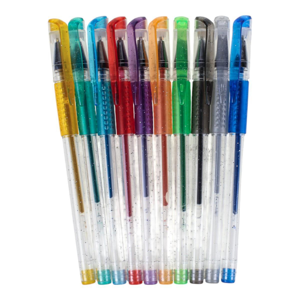 Набор цветных гелевых ручек с блестками, 10цветов, в ПВХ пенале