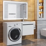 Тумба под стиральную машину с раковиной Uperwood Magenta 60/120 см, подвесная, белая/графит, выдвижной ящик, правая