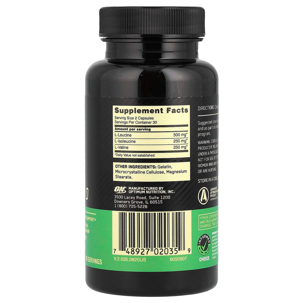 Optimum Nutrition, BCAA 1000, 1000 мг, 60 капсул (500 мг в 1 капсуле)