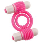 Розовое эрекционное кольцо с 2 виброэлементами NEON EUPHORIA CLITORAL MASSAGE RING (Цвет: розовый)
