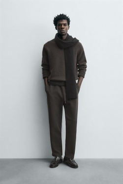 ZARA БРЮКИ-ДЖОГГЕРЫ КОМФОРТНОЙ ПОСАДКИ, ТЕМНО-КОРИЧНЕВЫЙ