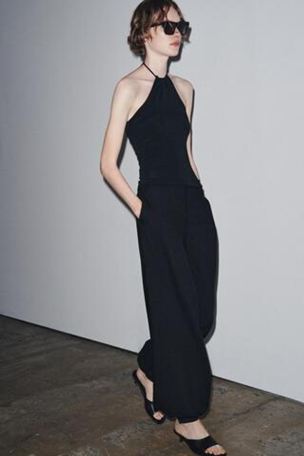 ZARA КРЕПОВЫЙ ТОП С ГОРЛОВИНОЙ ХАЛТЕР, ЧЕРНЫЙ