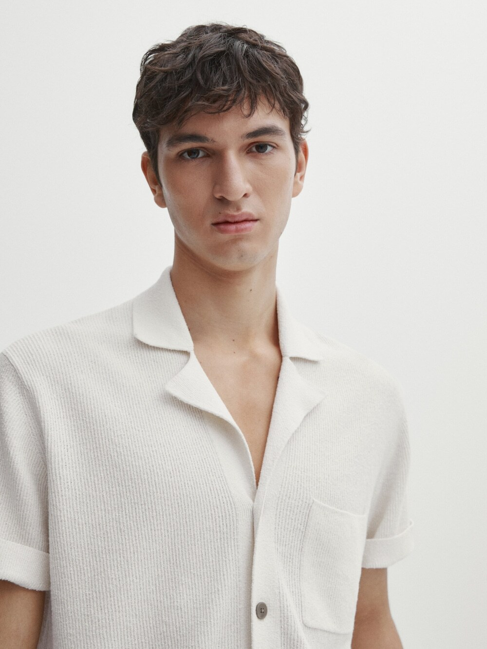 Massimo Dutti Вязаный кардиган с короткими рукавами и пуговицами, натуральный, кремовый