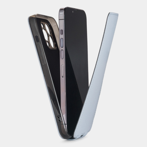 Чехол для iPhone 13 Pro из кожи козы, голубого цвета