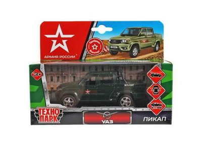 Модель ин. мет. "Uaz pickup. Армия России" 12см, открыв. двери, багаж. (Технопарк)