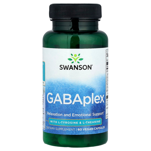 Swanson Vitamins, GABAplex с L-тирозином и L-теанином, 60 веганских капсул
