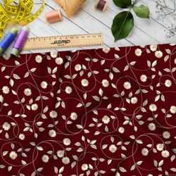 Ткань габардин полевые цветы на бордовом фоне