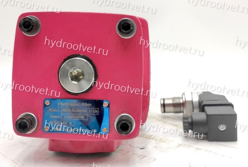 WKRFBN/HC160DE10D1.X/-L24 - Сливной фильтр гидравлический одинарный модели RF тонкость фильтрации 10 мкм, типоразмер 160, вид присоединения: резьба G11/4, материал корпуса - чугун, рабочее давление до 25 бар, визуально-электрический (лампа с напряжением 24В) индикатор загрязнения