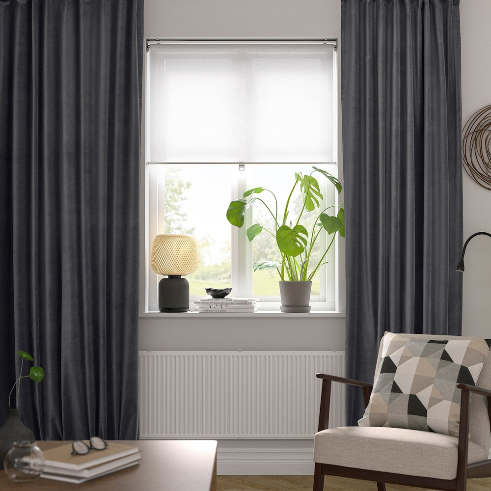 IKEA SANELA  (ИКЕА САНЕЛА)  -  Штора, 2 шт, на ленте/темно-серый, 140x300 см