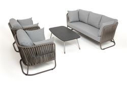 "Багамы" лаунж-зона 5-местная плетеная из роупа (веревки), каркас алюминиевый бежево-серый, роуп серо-коричневый