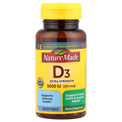 Nature Made, D3, 125 мкг (5000 МЕ), 90 мягких таблеток
