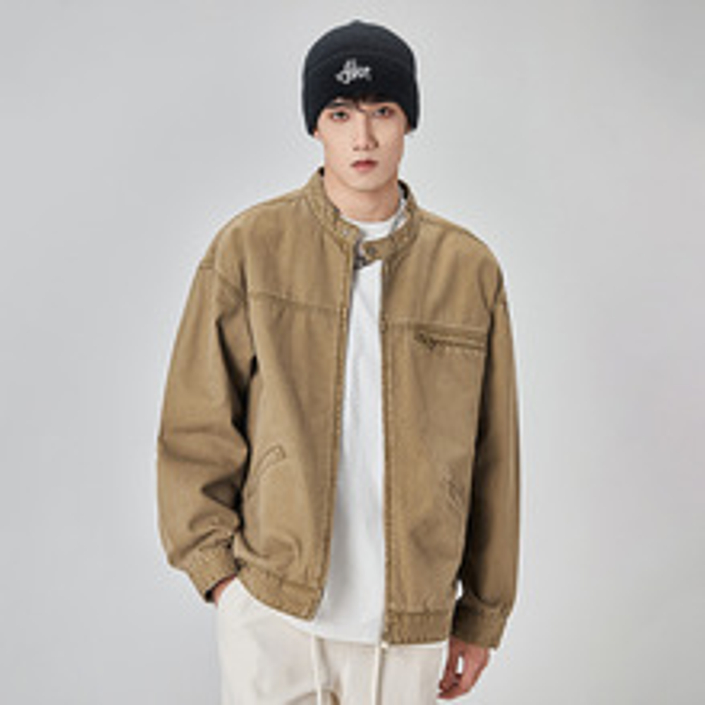 Джинсовая куртка с воротником стойка для мужчин  свободная