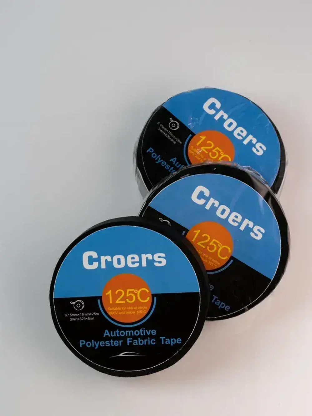 Изолента автомобильная тканевая ХБ для проводов черная, 19мм х 25м, набор 3 шт