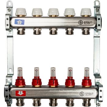 SMS 0917  000005 STOUT Коллектор из нержавеющей стали с расходомерами 5 вых.