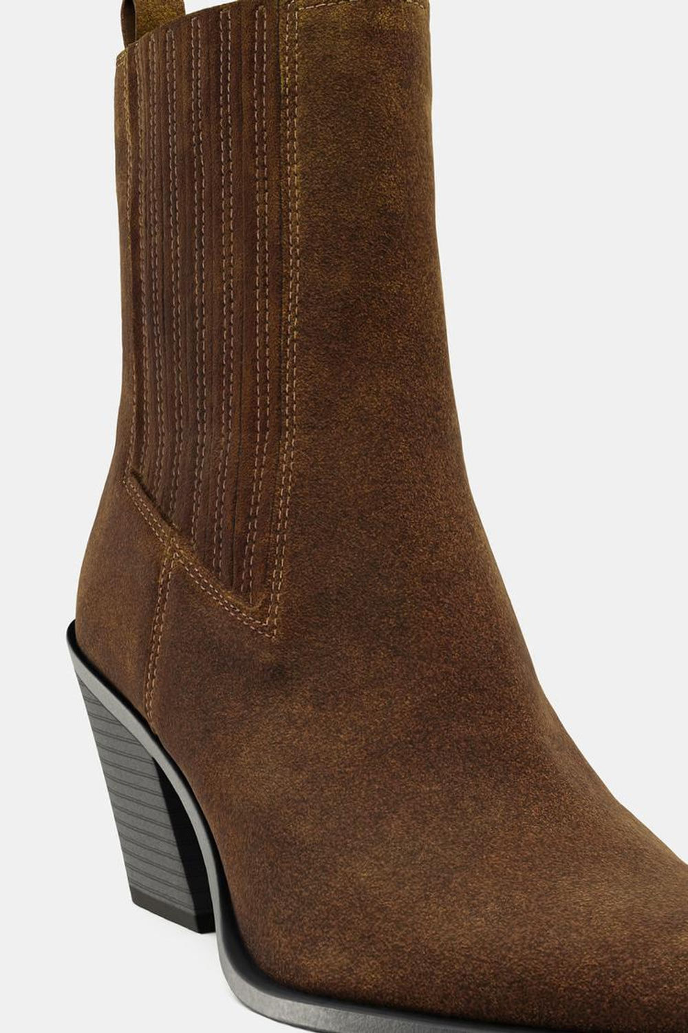 ZARA ЗАМШЕВЫЕ БОТИЛЬОНЫ В КОВБОЙСКОМ СТИЛЕ, КОРИЧНЕВЫЙ