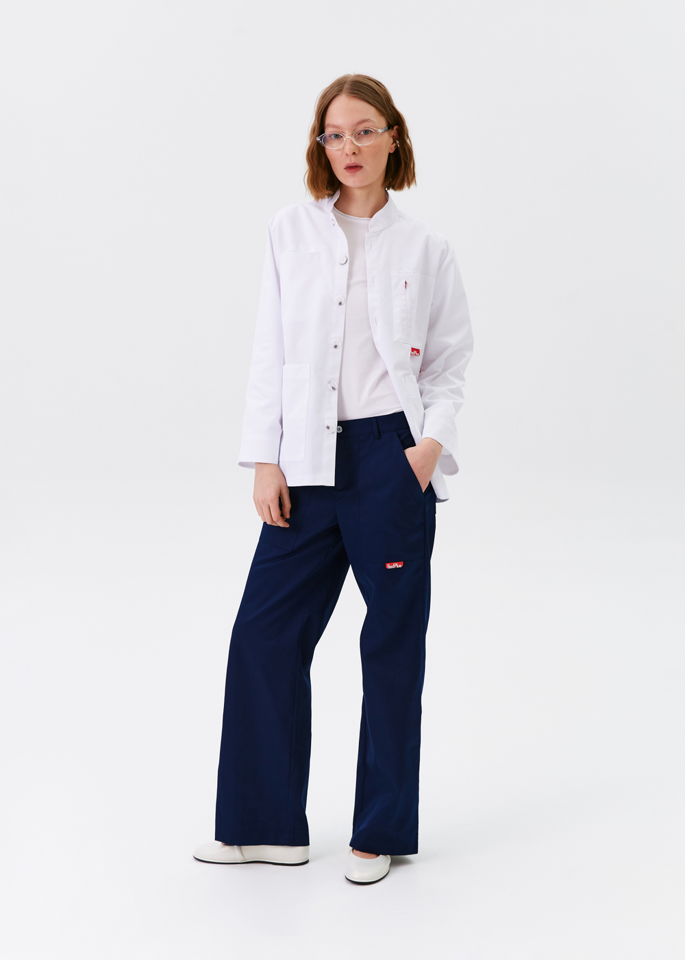 Халат укороченный медицинский унисекс Френч, белый