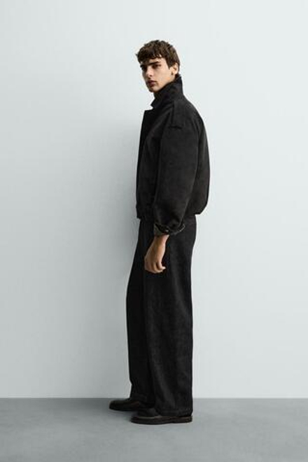 ZARA УКОРОЧЕННАЯ КУРТКА ИЗ ИСКУССТВЕННОЙ ЗАМШИ, ЧЕРНЫЙ