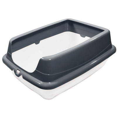 Туалет для кошек прямоугольный с высоким бортом "Пушок", белый/серый, 455*350*190мм, Gamma