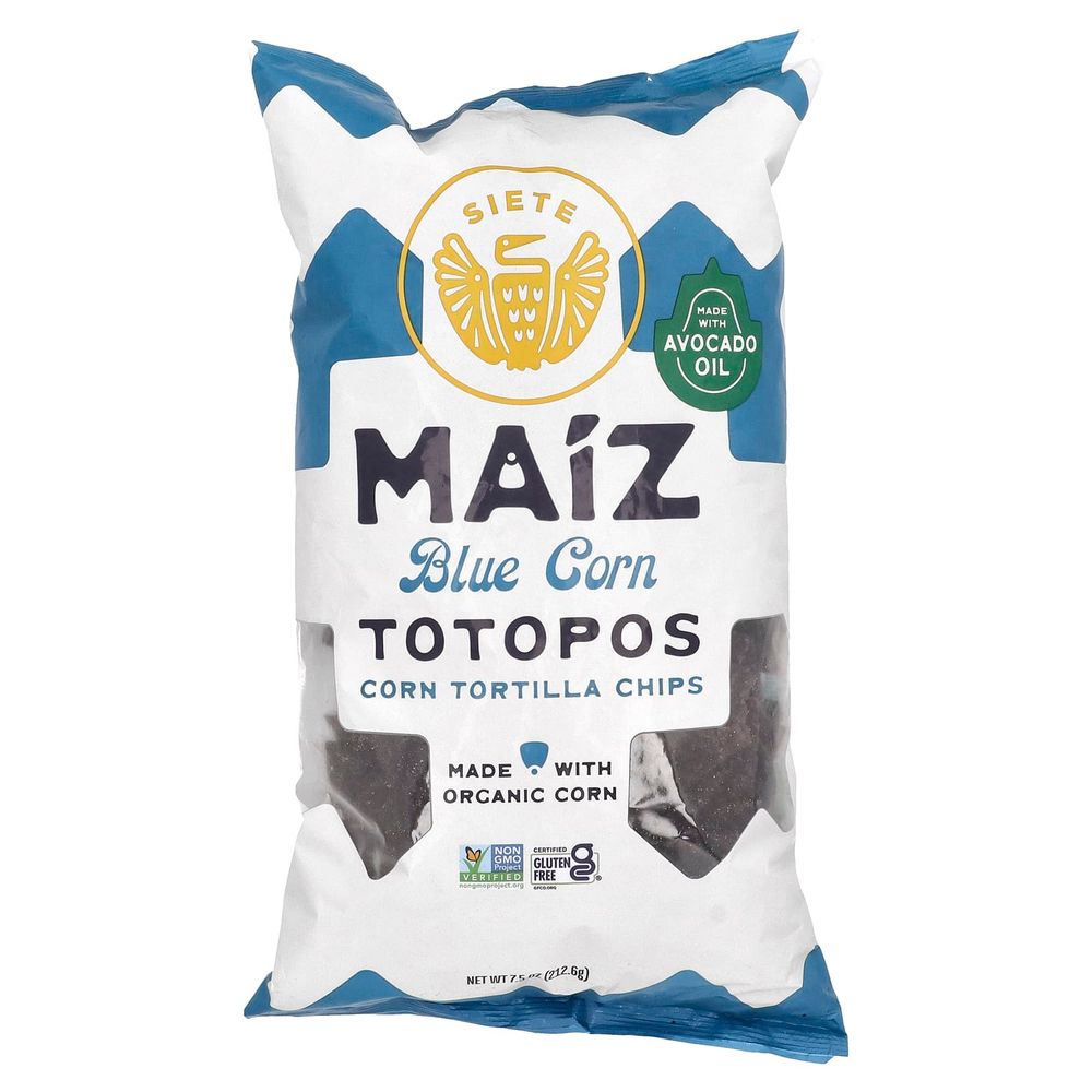 Siete, Чипсы из кукурузной тортильи Maiz Totopos, голубая кукуруза, 212,6 г (7,5 унции)