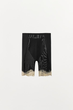 ZARA ШОРТЫ ИЗ СМЕСИ ПОЛИАМИДА И КРУЖЕВА, ЧЕРНЫЙ