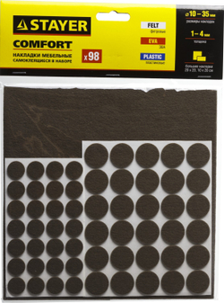 STAYER коричневые, самоклеящиеся, 98 шт, набор мебельных накладок (40916-H98)