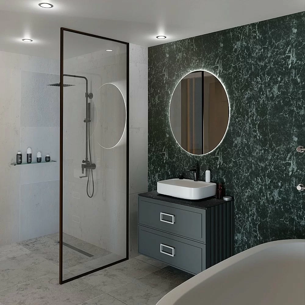 Тумба с раковиной LA FENICE Cubo Grigio TWIN 90 серая, столешница черная/ручки белые
