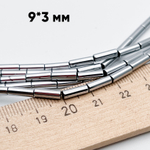 Гематит Трубочка бусины (имитация), цвет серебристый, размер около 9*3 мм, цена за 21-22 шт (1/2 нити)