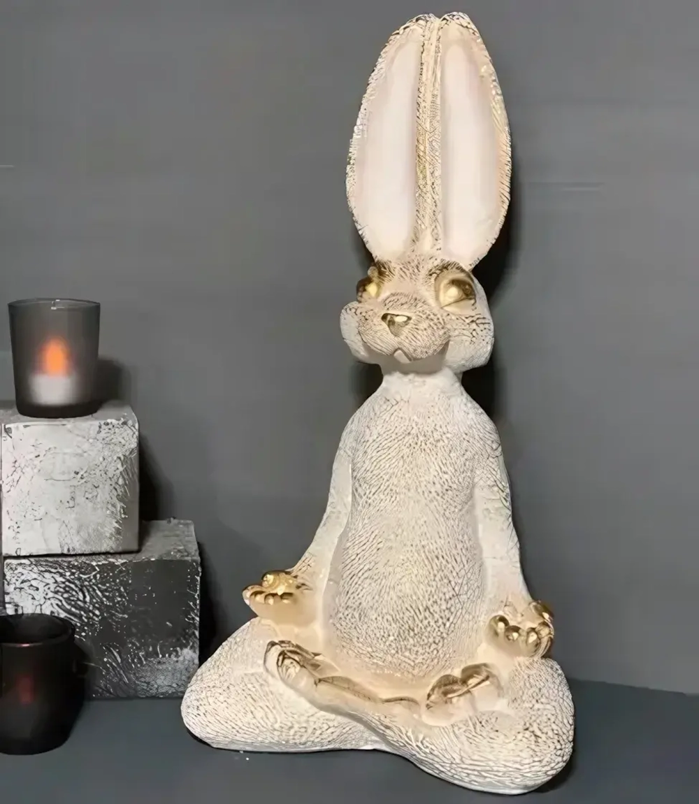 Копилка из гипса «Заяц Йога» 42см (белый с золотом)