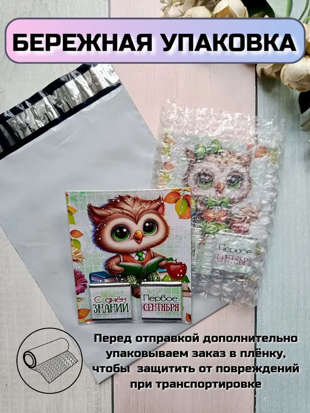Открытка детям на 1 сентября с шоколадом
