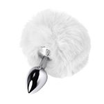 Анальная втулка с белым заячьим хвостом 8 см