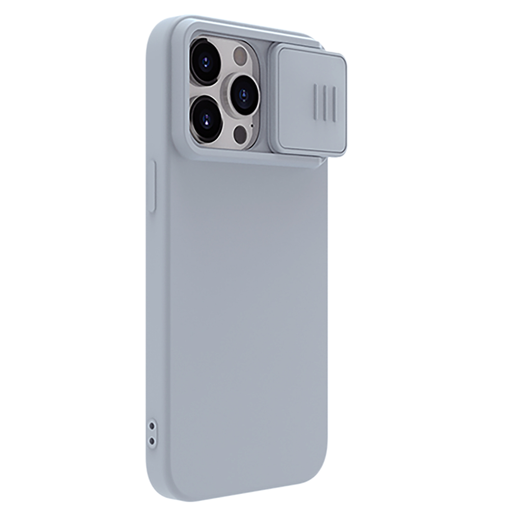 Чехол с MagSafe и с шелковистым покрытием серого цвета (Star Grey) от Nillkin для iPhone 15 Pro Max, серия CamShield Silky Magnetic Silicone Case