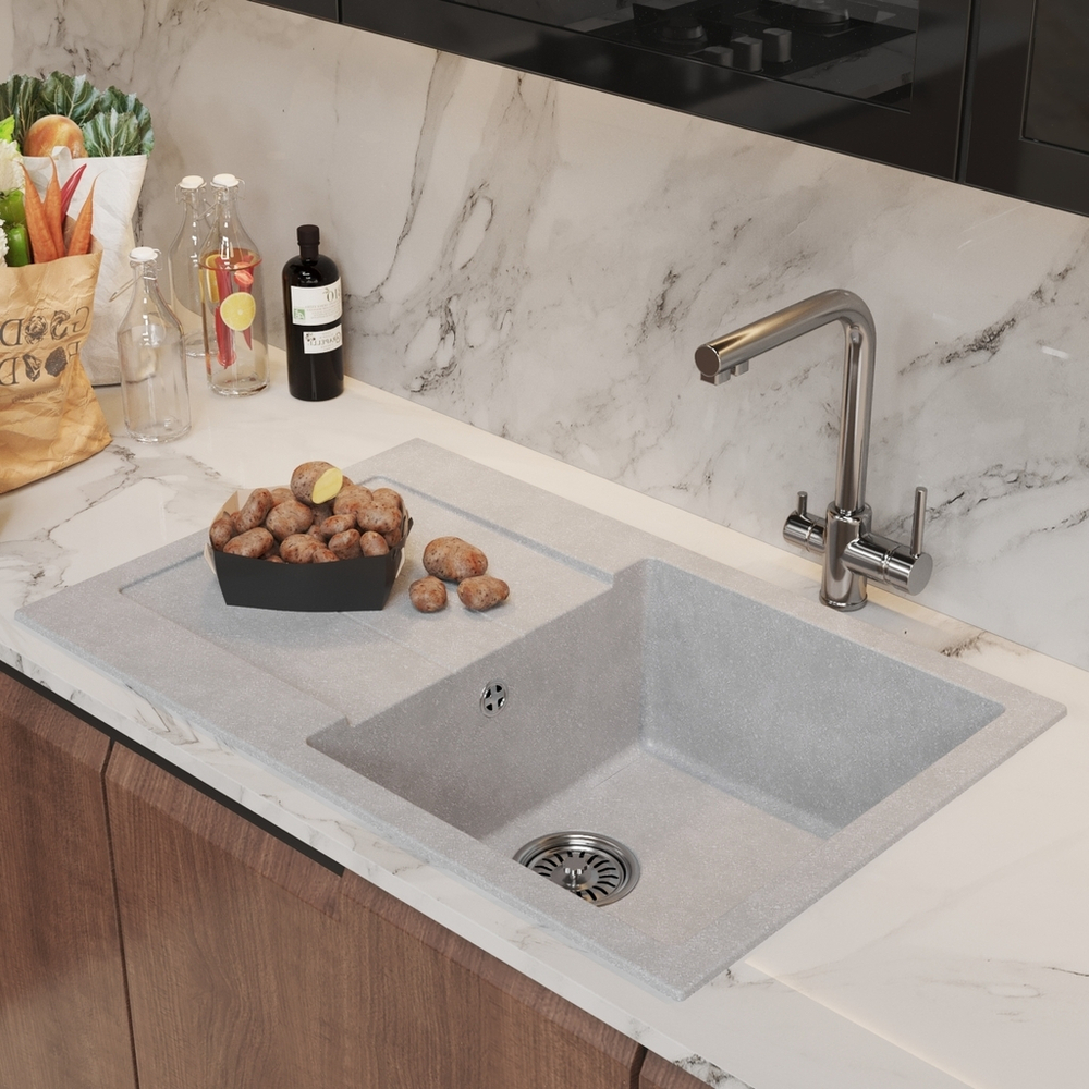 Мойка ML-GM31 КОМФОРТ с крылом, ультра-белая (341), 770*500*190мм