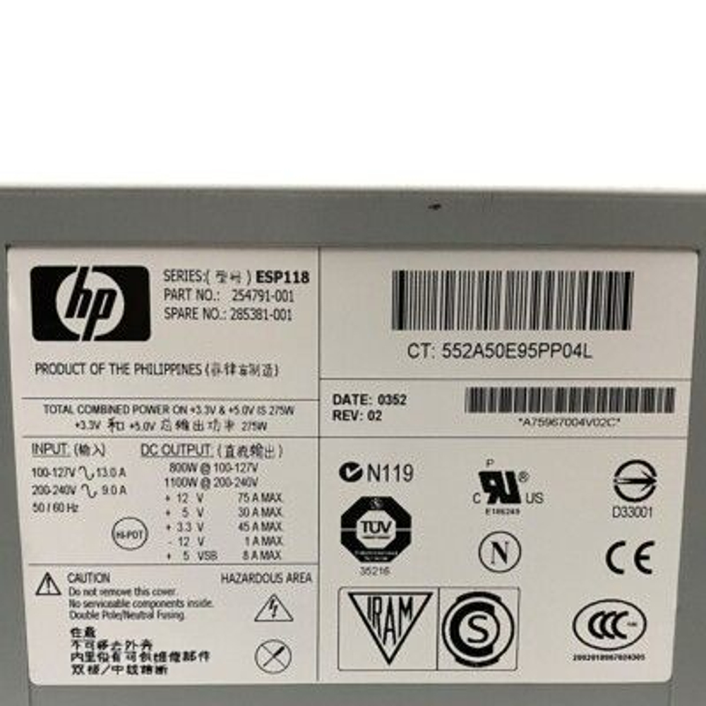 Серверный Блок питания HP PROLIANT DL740 1100W ESP118 254791-001 OEM REF