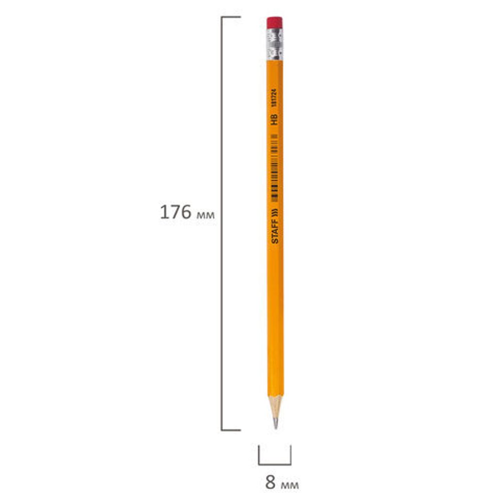 Карандаш чернографитный STAFF "EVERYDAY", 1 шт., НВ, с ластиком, корпус желтый, 181724