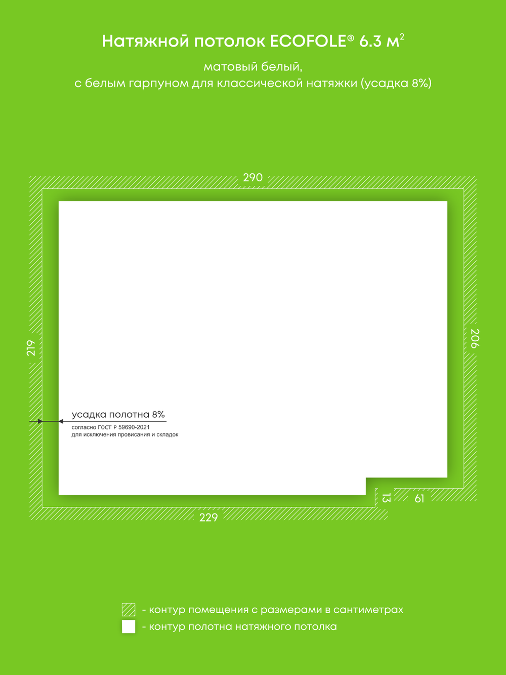 Матовый натяжной потолок 6.3 м2