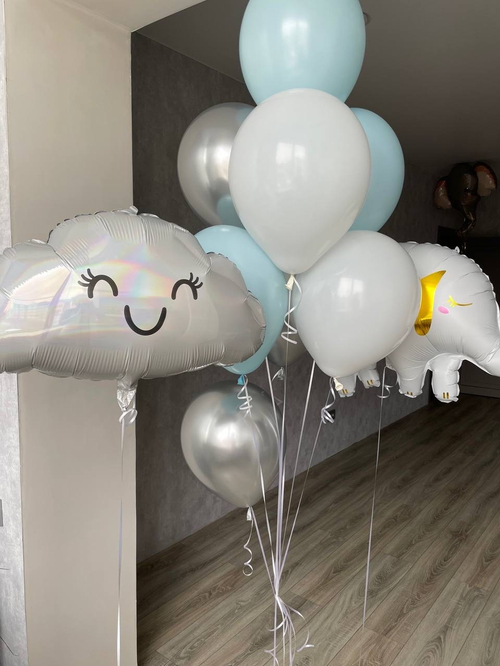 Фигурки слоник и облако голограмма с фонтаном из шаров